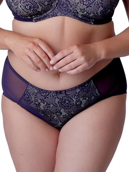 Beauty Deep Brief in Aubergine. Lace detail and soft mesh panelling for fuller coverage. Berlei lingerie, front brief model

