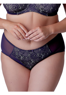 Beauty Deep Brief in Aubergine. Lace detail and soft mesh panelling for fuller coverage. Berlei lingerie, front brief model
