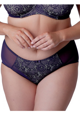 Beauty Deep Brief in Aubergine. Lace detail and soft mesh panelling for fuller coverage. Berlei lingerie, front brief model
