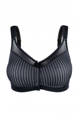 Beauty Stripe Front Fastening Bra - Black/Grey